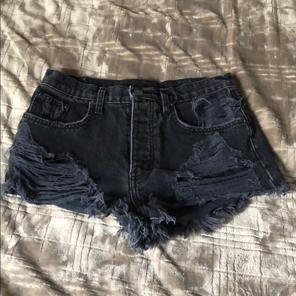 Black high waisted denim shorts